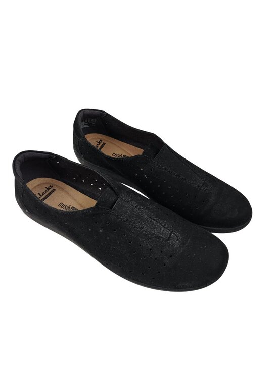 Clarks Shoes - Clarks Loafers Womens Size 9.5 Black Leather Perforated Soft Cushion Shoes Suede